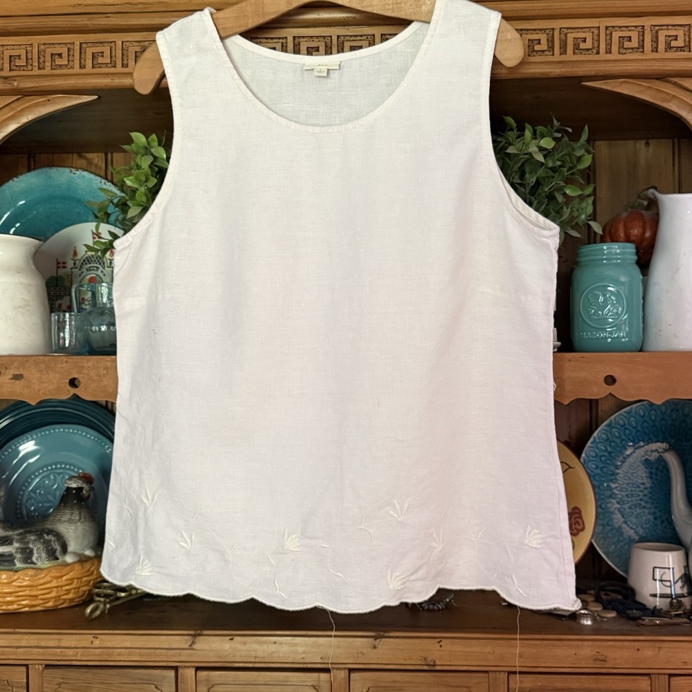 J. Jill White Sleeveless Linen Blend Embroidered Tank